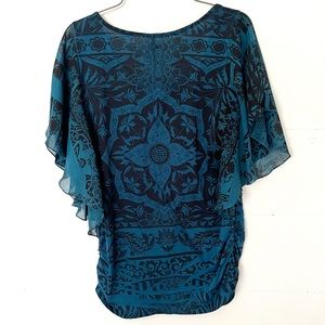 2/$20 Espresso Blue / Black Blouse Size M